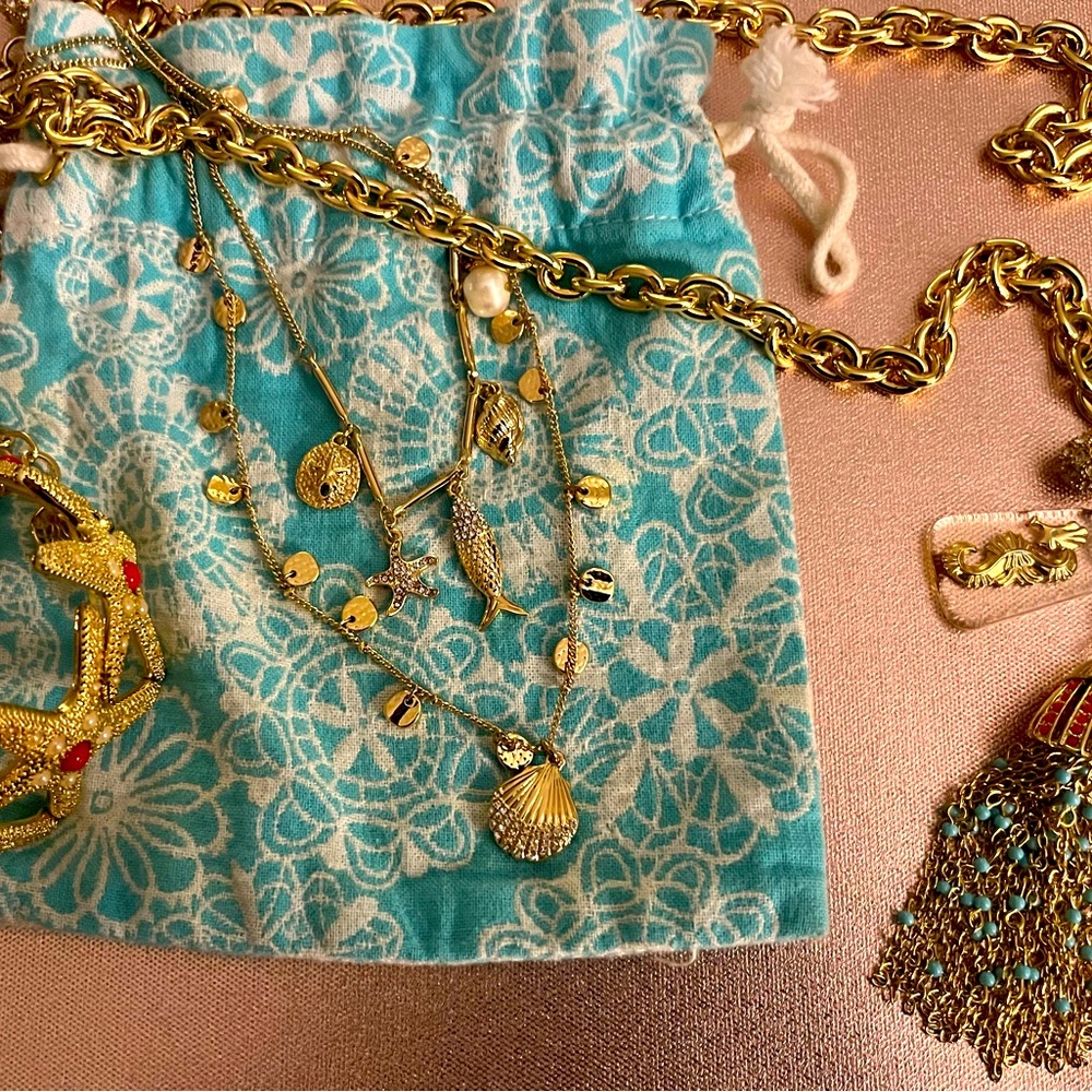 Lilly Pulitzer Jewelry Trio - long necklace, short charm necklace, bracelet.